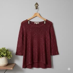 Nicole Alexander Sweater Womens Medium Burgundy Sequin